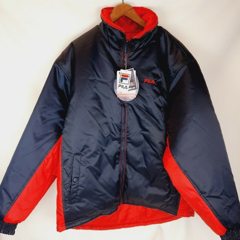 NWT FILA Reversible Blue & Red Insulated Puffer Jacket Large Logo Men's L
